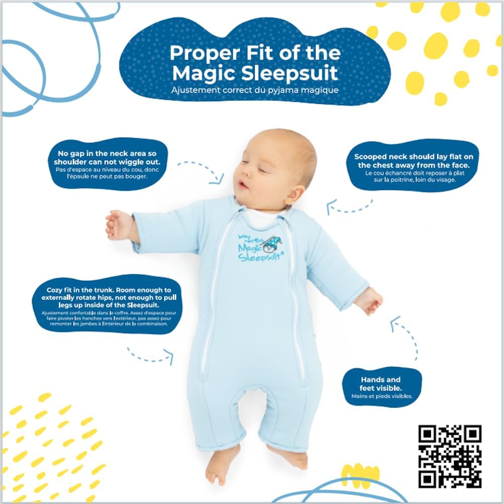 Magic Sleepsuit Merlin's bamboo-cotton swaddle blue diaper-changes demonstrates convenient double zipper access.