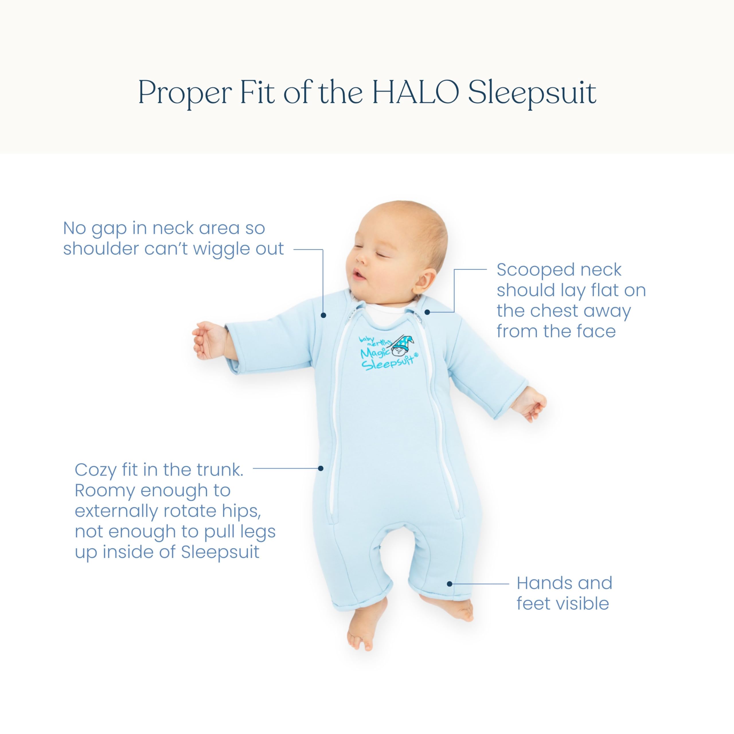 Magic Sleepsuit Merlin's Cotton swaddle transition baby-face closeup communicates cozy sleep surface.