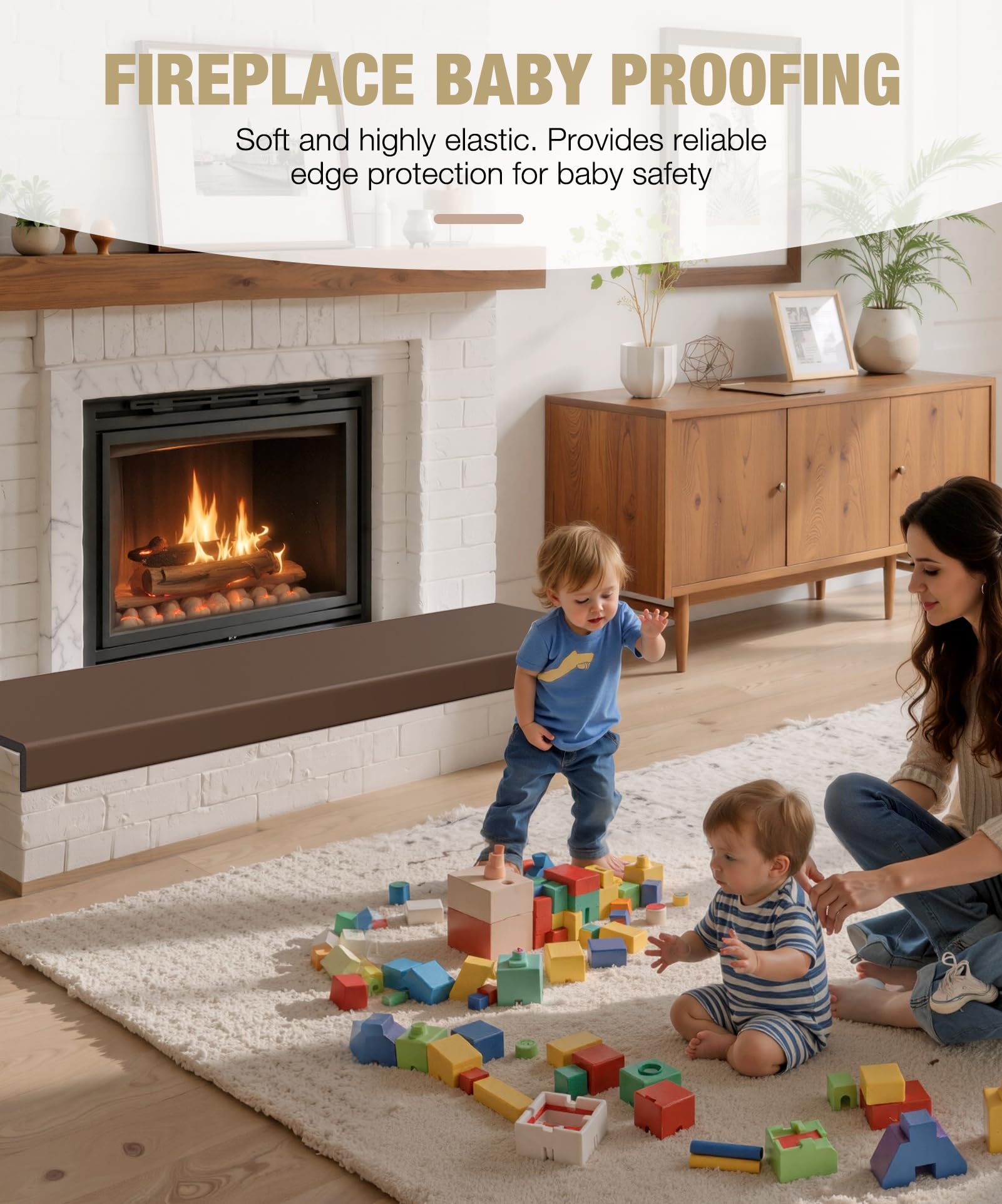 Magicheap 80-inch hearth cushion provides soft protection along the fireplace edge.