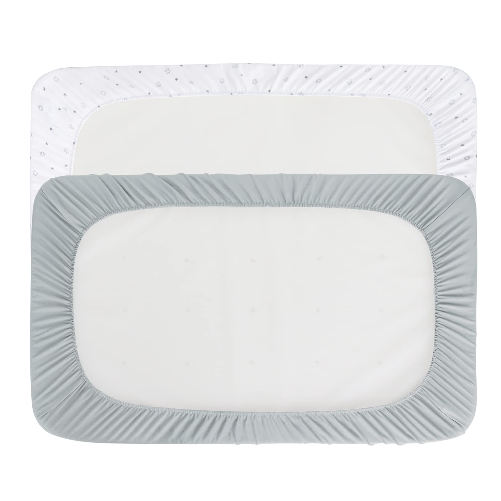 Magik & Kover grey and white star sheets add a neutral, playful nursery touch.