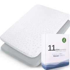 Magik & Kover mini crib sheets with soft fabric create a gentle sleep surface for baby.