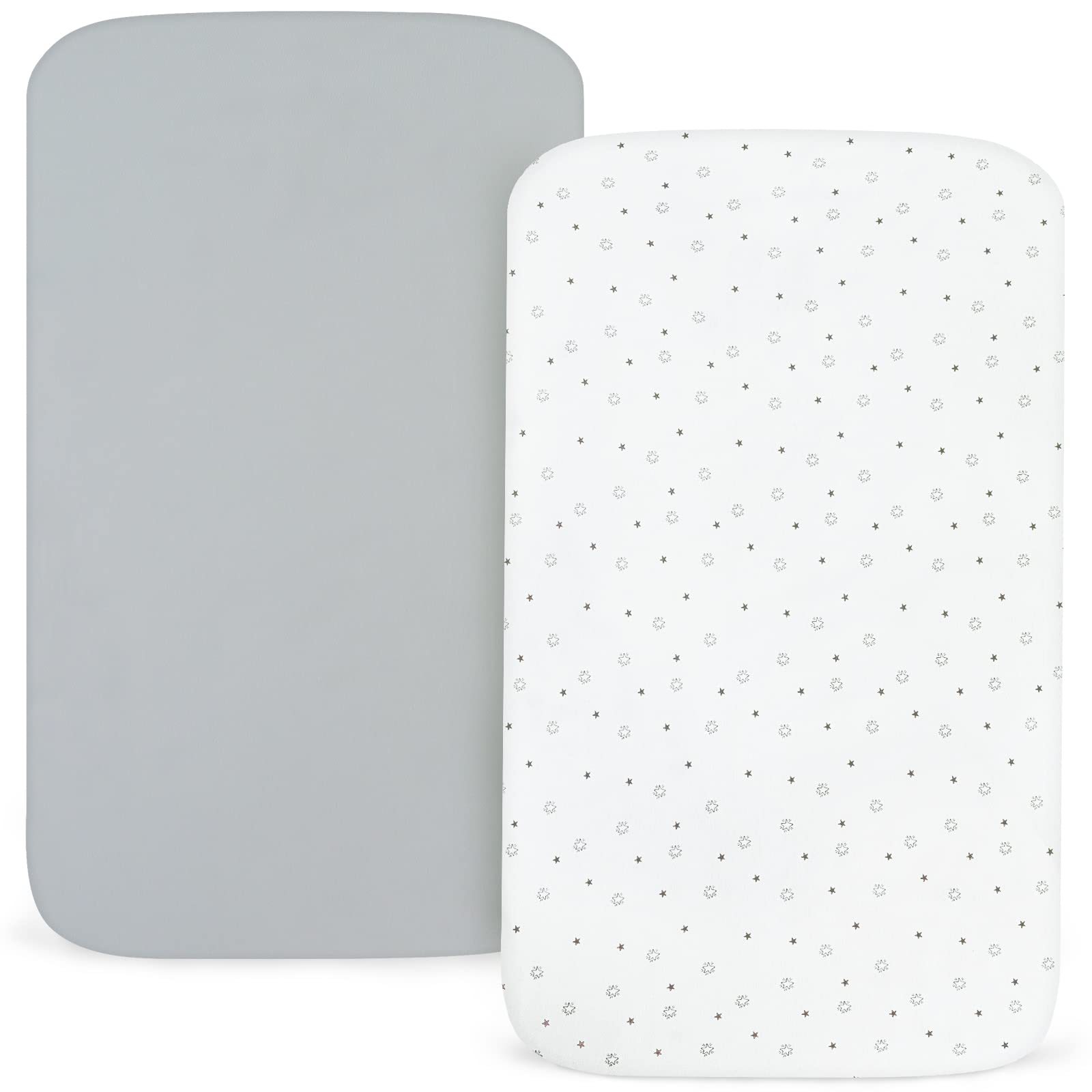 Elastic-edge fitted playard sheets securely wrapping the mattress