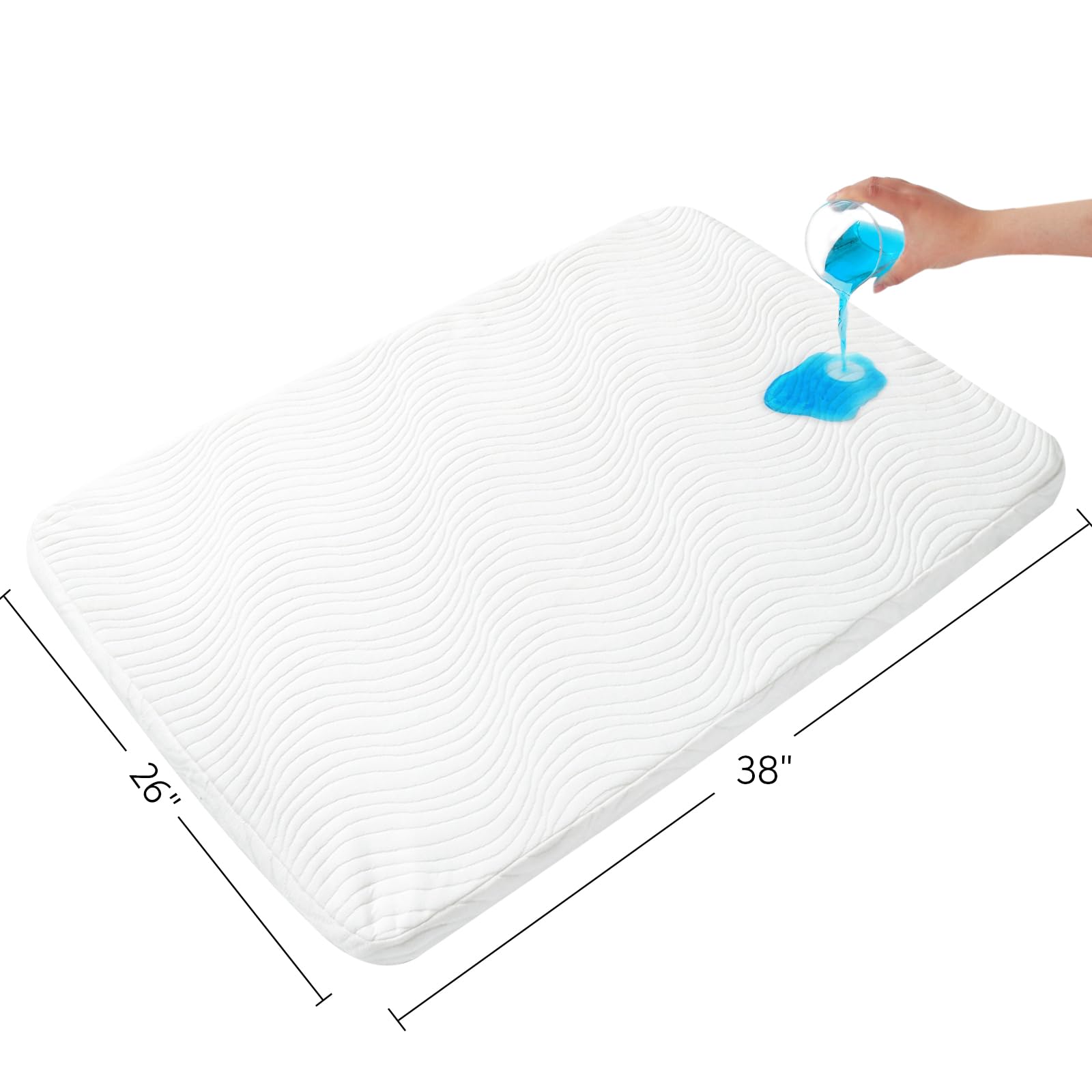 Magik & Kover Pack N Play Mattress waterproof top highlights spill resistant surface