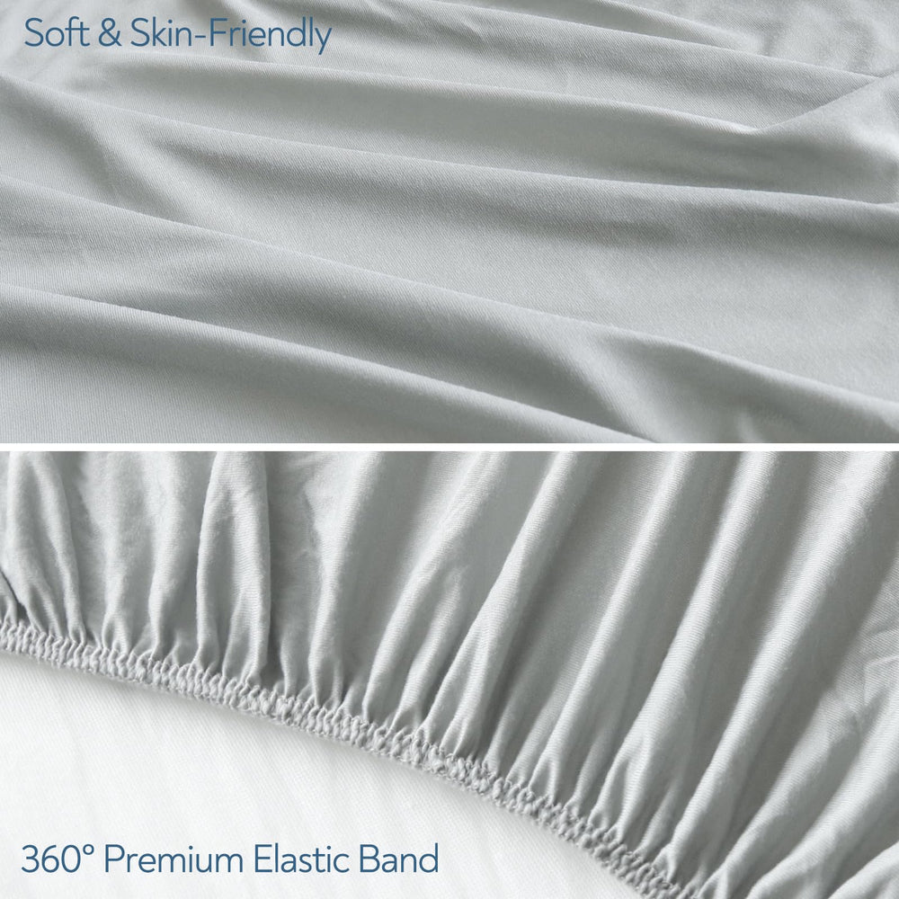 Magik & Kover grey stretch sheets texture closeup reveals soft microfiber feel