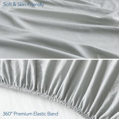 Magik & Kover grey stretch sheets texture closeup reveals soft microfiber feel