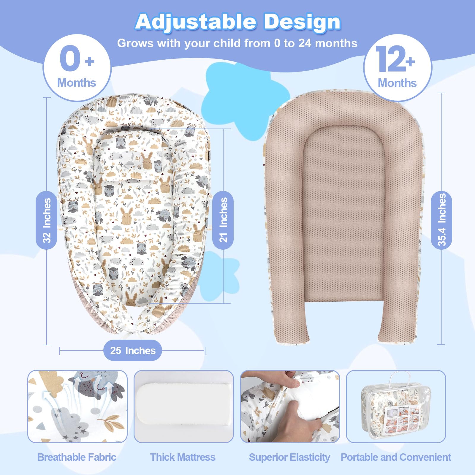MAGINP baby lounger adjustable design grows with your child during floor time.