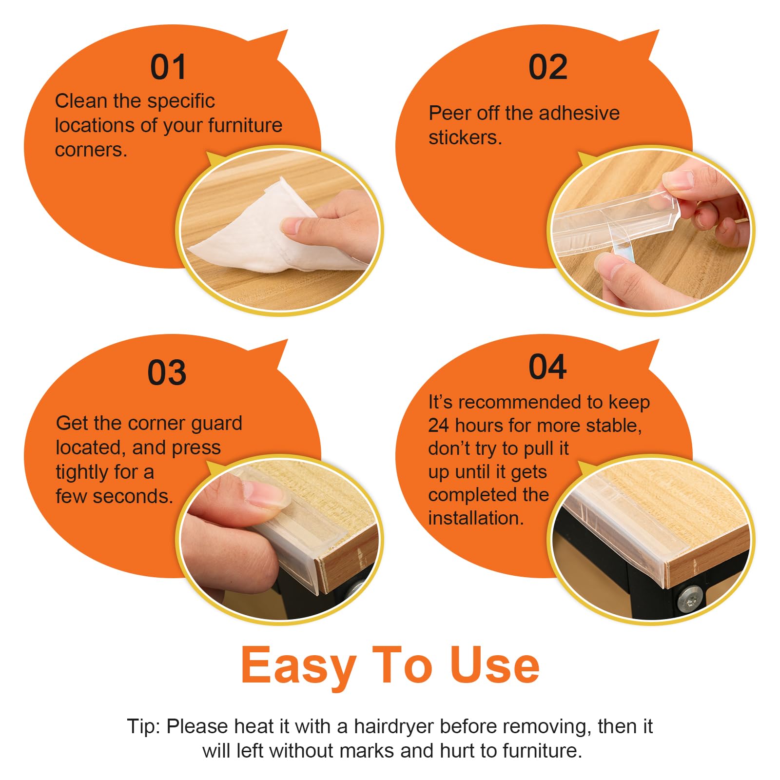 Magluv edge-protector applied on desk and table for kid-safe corners
