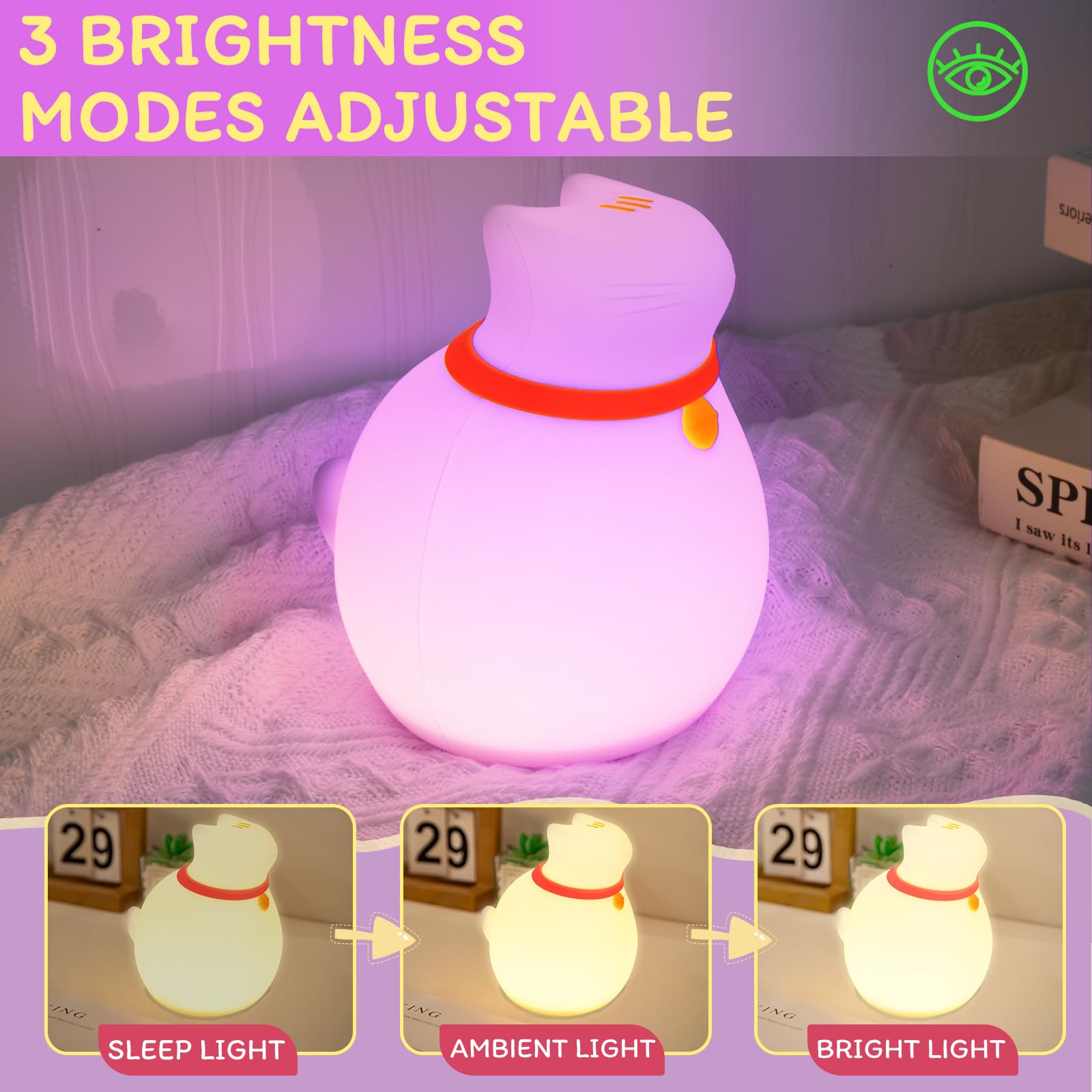 MAGOHMT cat night light demonstrates timer controls and touch operation.