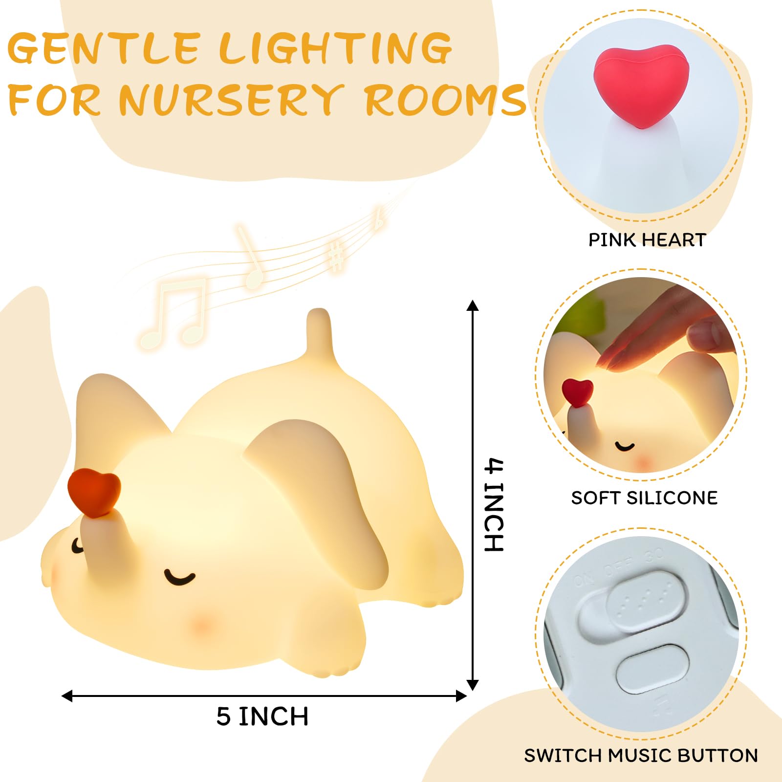 MAGOHMT elephant night light music play button enables soothing tunes for calming routines.