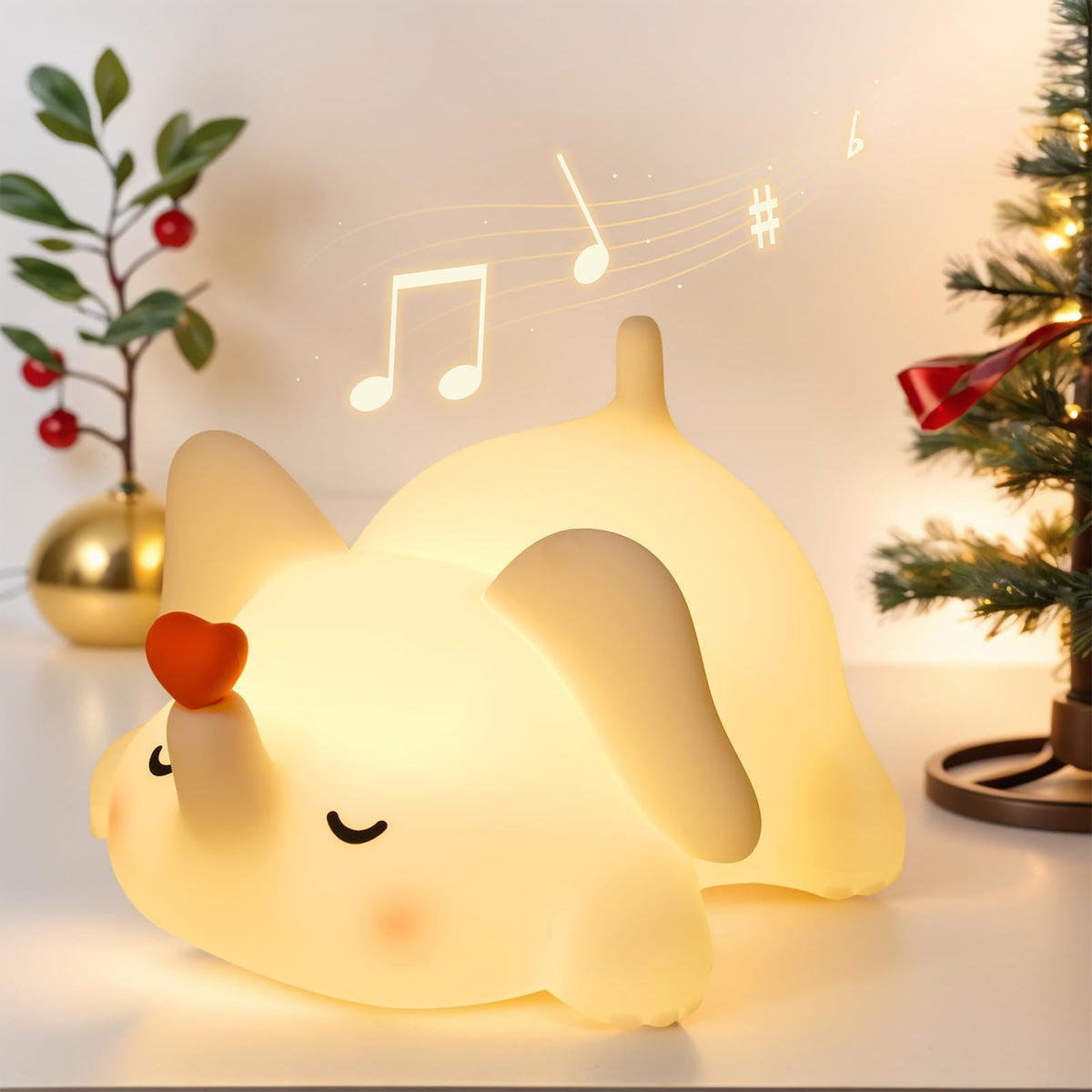 MAGOHMT elephant night light on bedside table offers a soft, comforting glow for bedtime.