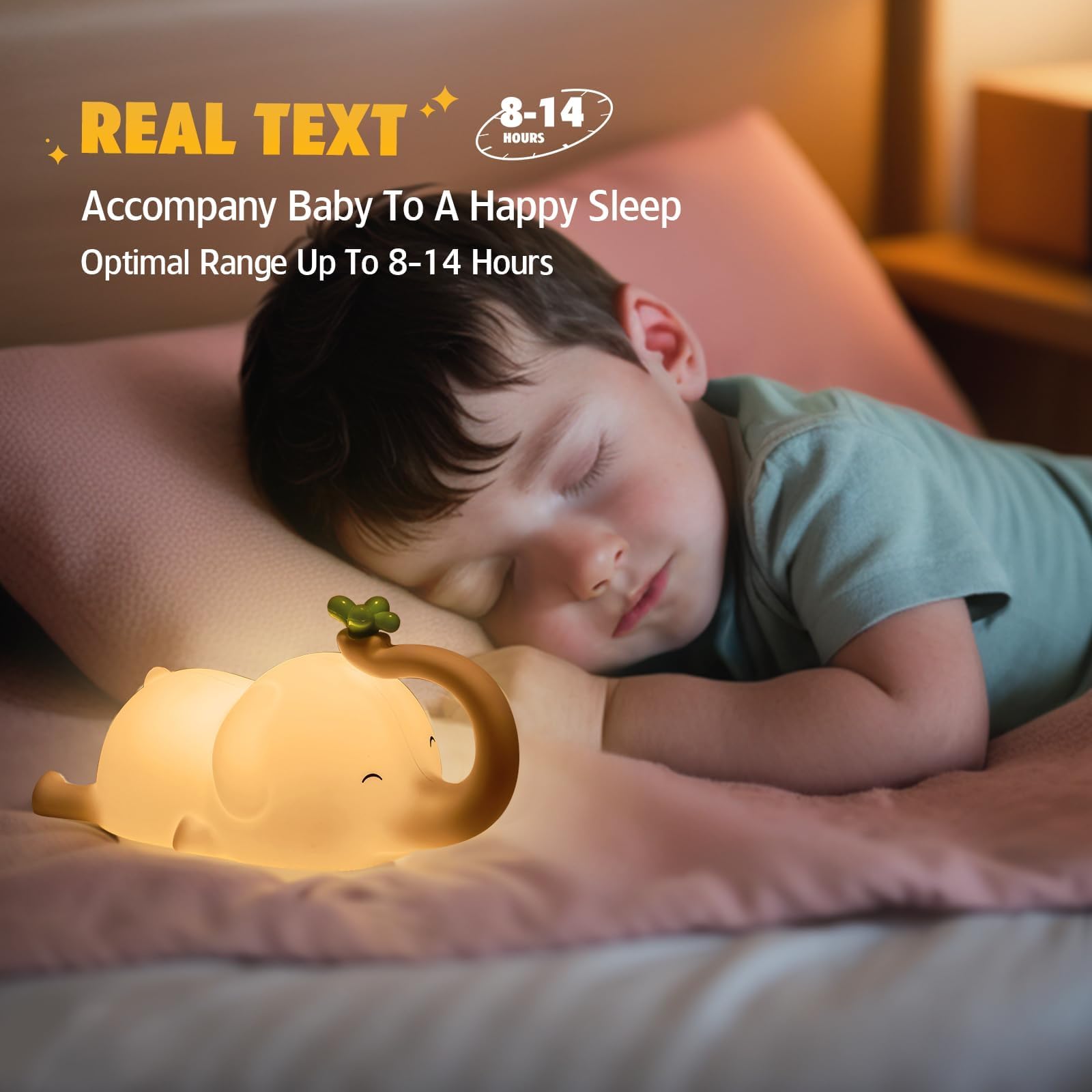 MAGOHMT Silicone Elephant Night Light brightness levels show gentle to bright bedtime lighting.