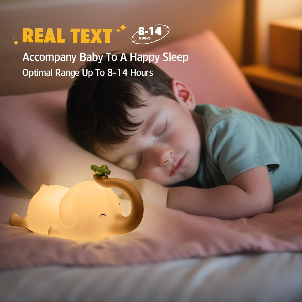 MAGOHMT Silicone Elephant Night Light brightness levels show gentle to bright bedtime lighting.