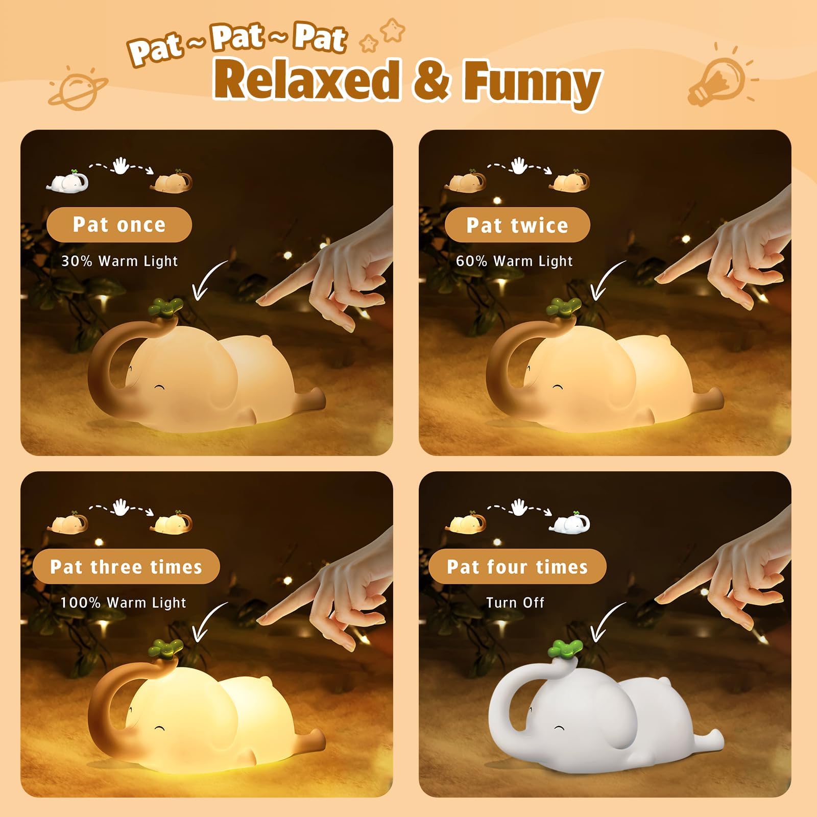 MAGOHMT Silicone Elephant Night Light soft shade resists breakage and travels easily.