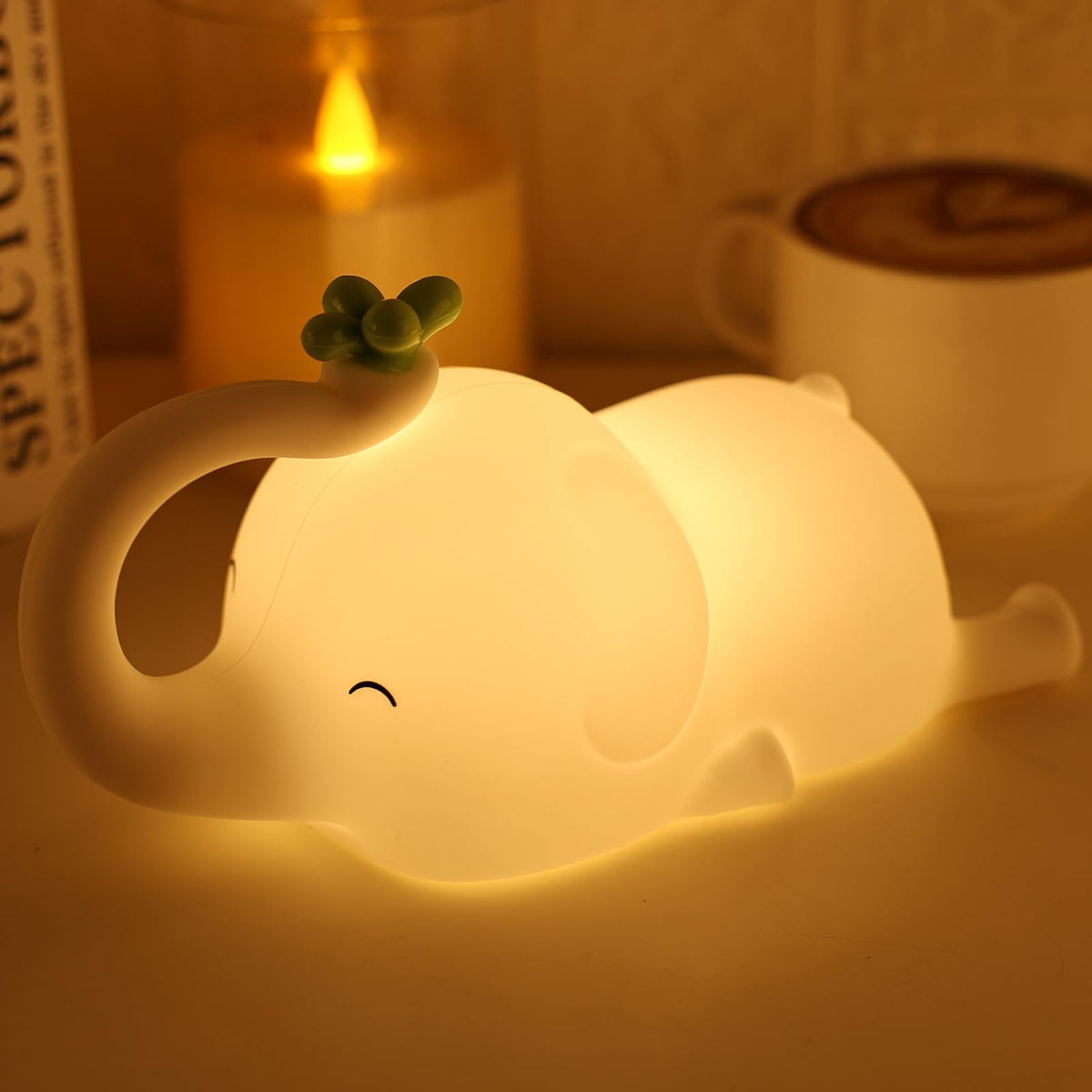 MAGOHMT Silicone Elephant Night Light top control demonstrates easy touch brightness adjustment for comfort.