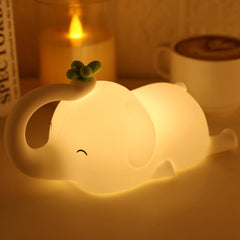MAGOHMT Silicone Elephant Night Light top control demonstrates easy touch brightness adjustment for comfort.