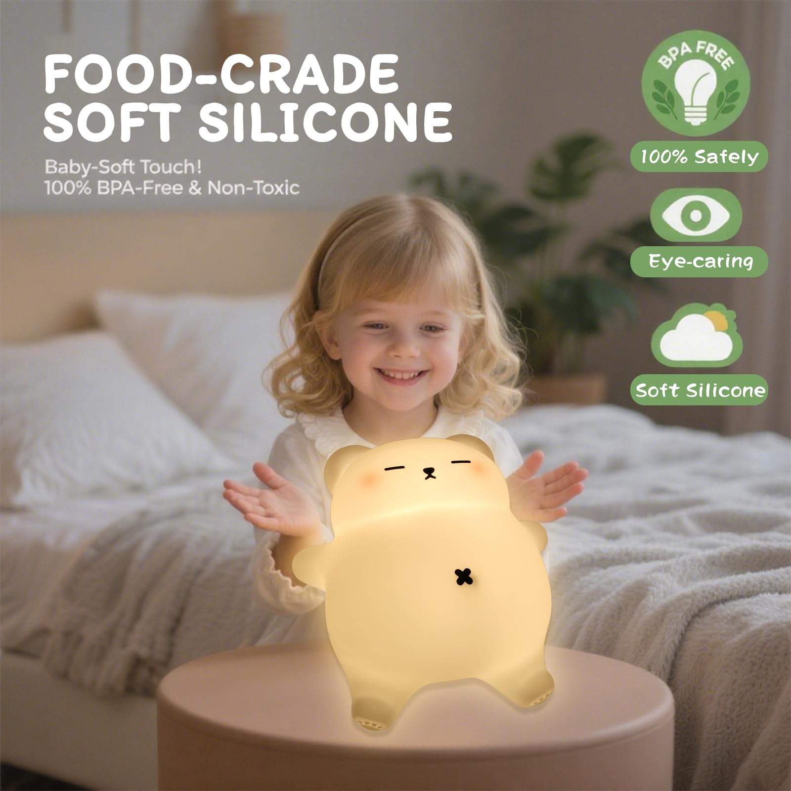 MAGOHMT squishy night light bear soft silicone stays cool and kid-friendly