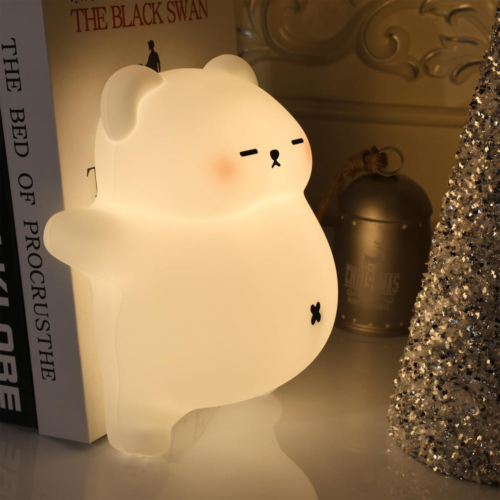 MAGOHMT squishy night light bear tummy movement shown, soothing visual cue for child relaxation