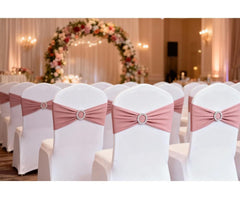 Magtowne dusty rose sashes packaged for easy event setup.