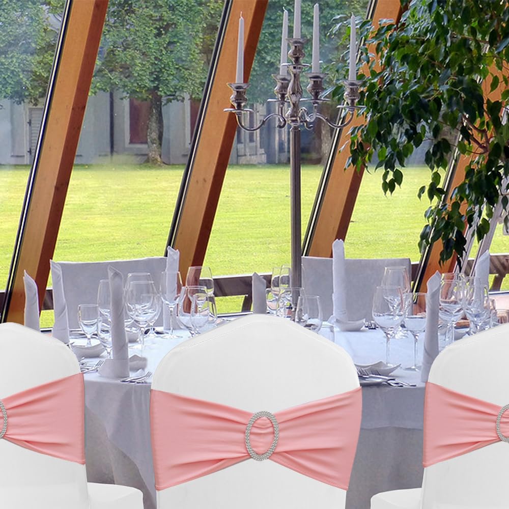 Dusty rose chair sash stretched over a folding chair showing secure fit.