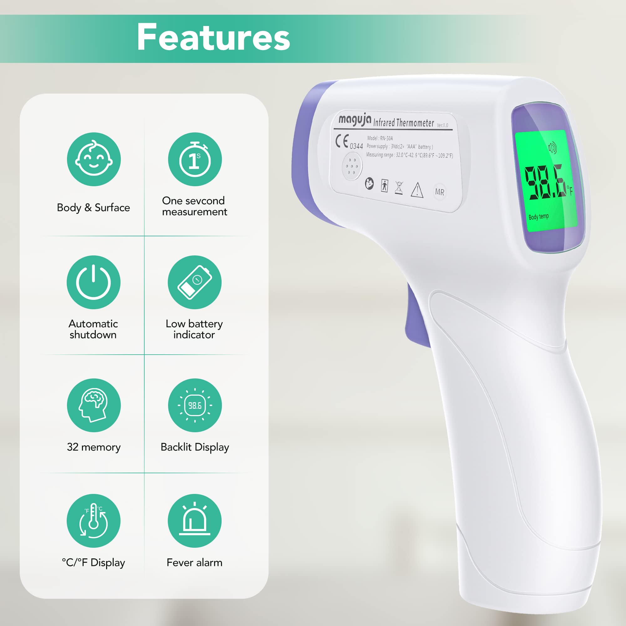 maguja forehead thermometer LCD backlight aiding nighttime readings for kids