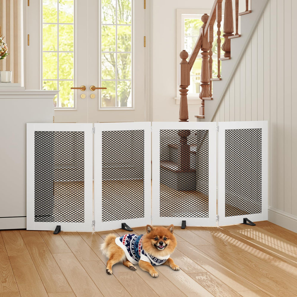 MAHANCRIS pet gate creates a safe play enclosure in hallways.