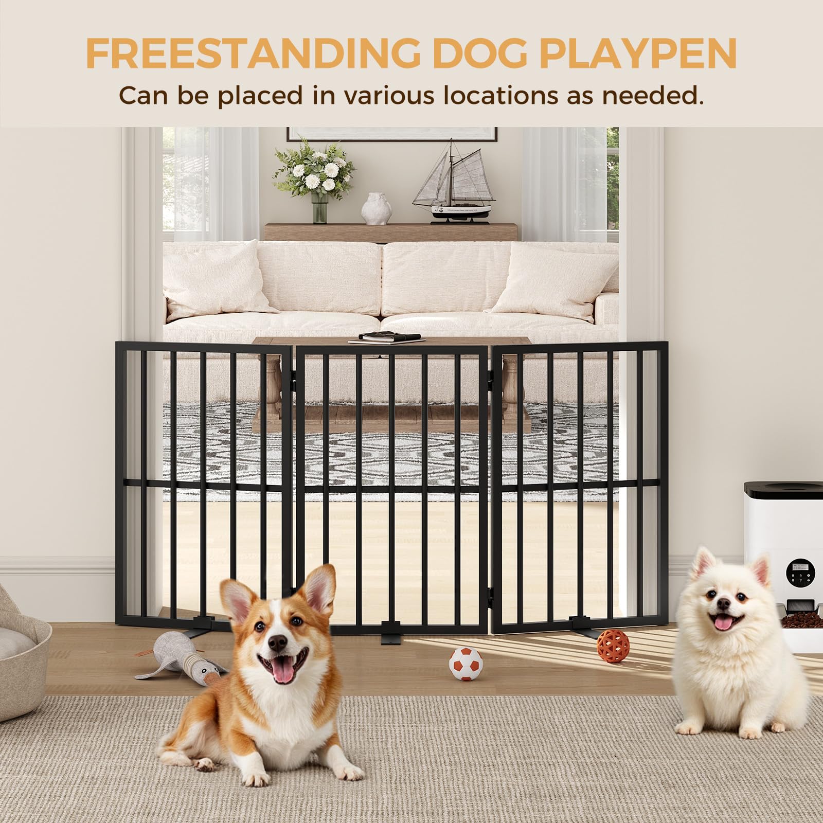 MAHANCRIS dog gate three-panel design adapts to multiple entryways.