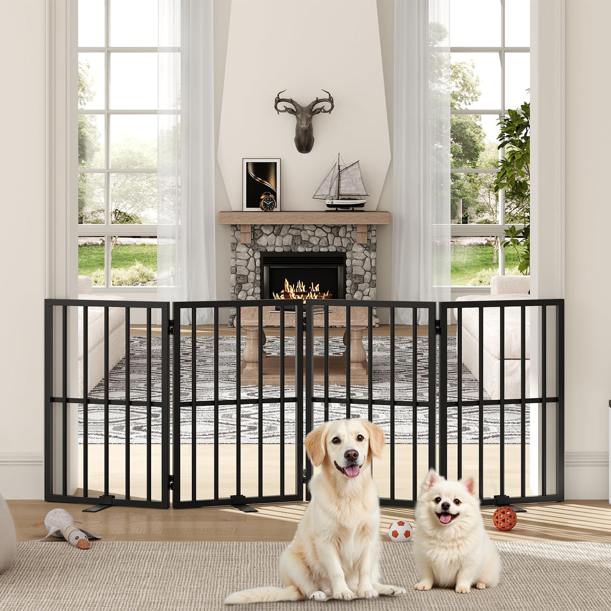 MAHANCRIS dog gate unfolded-setup shows freestanding use for doors and stairs