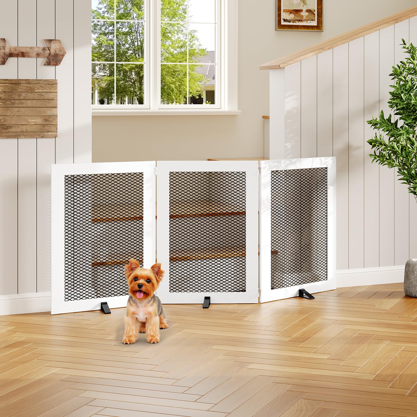 MAHANCRIS freestanding dog gate folded for compact storage and easy reuse