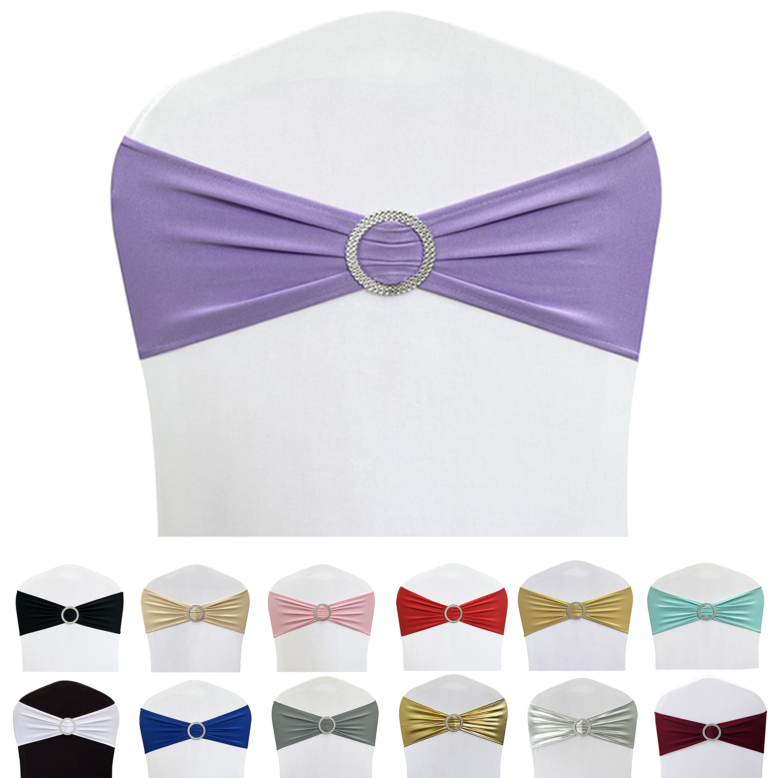 Maiangel spandex chair sash lavender bow closeup for elegant wedding decor.