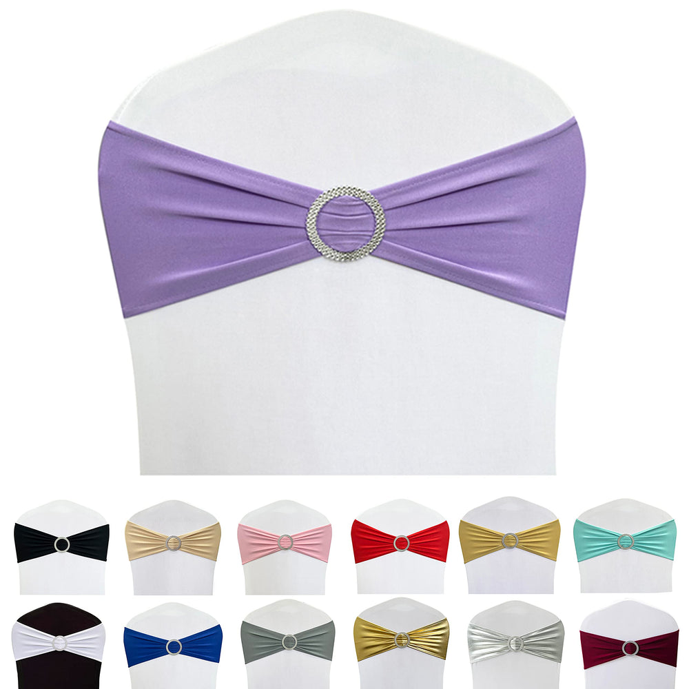 Maiangel spandex chair sash lavender bow closeup for elegant wedding decor.
