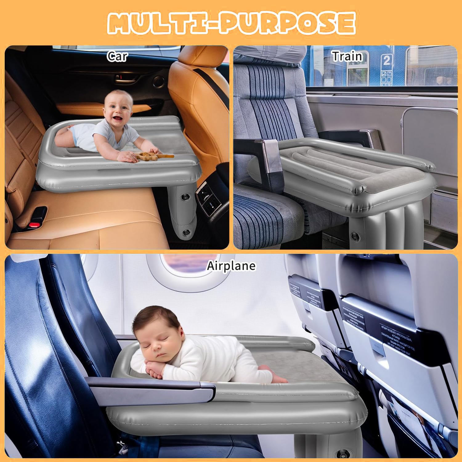 Maigandamai kids airplane seat extender used on a plane for comfortable seating.