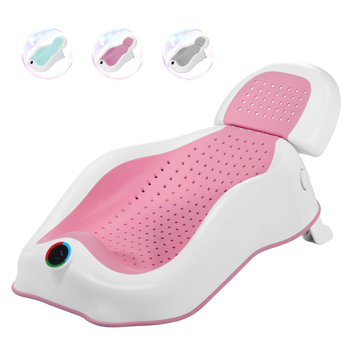 MAIKKB baby bath support with thermometer front view for safe newborn bathing.