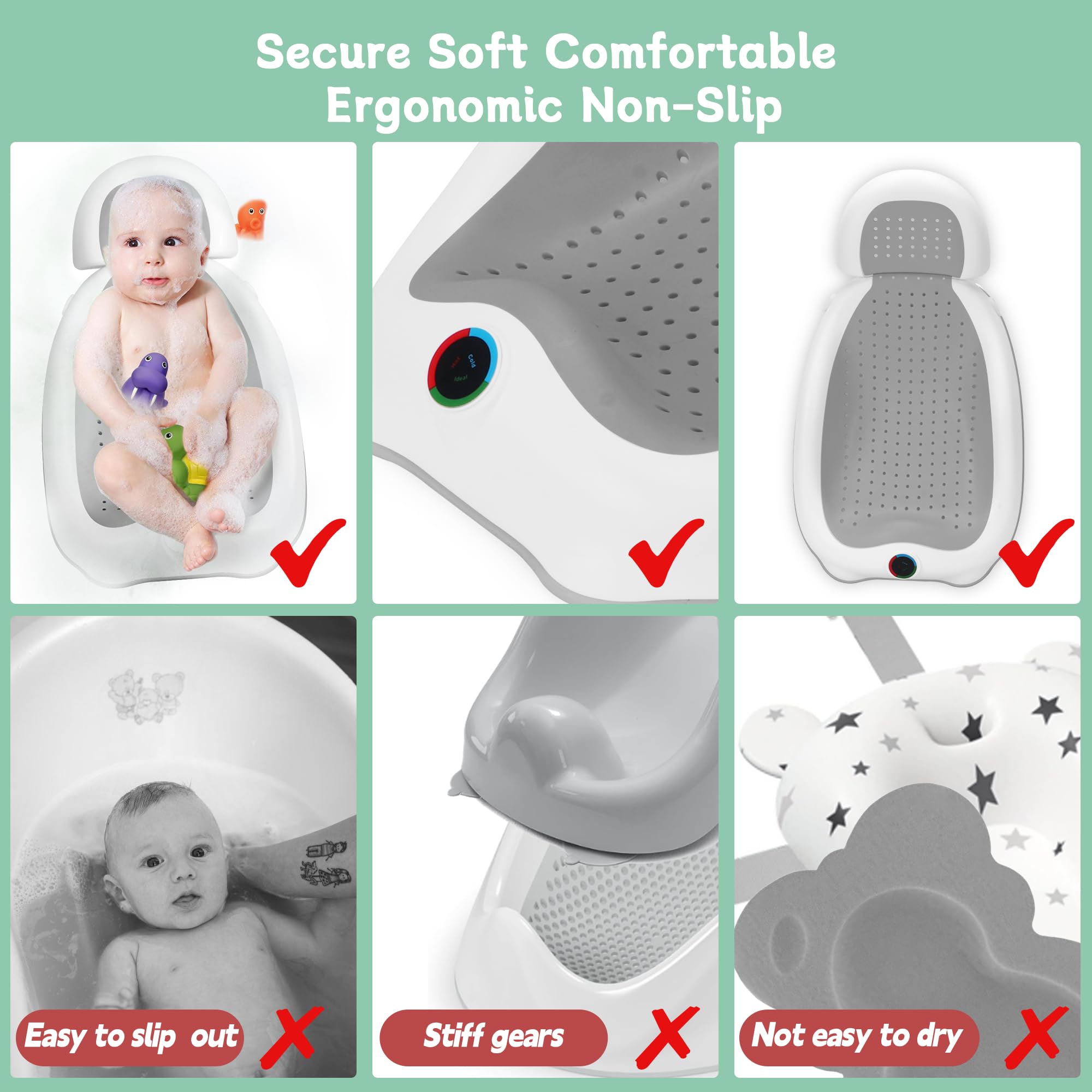 MAIKKB ergonomic baby bather curved design supports comfortable newborn lounging
