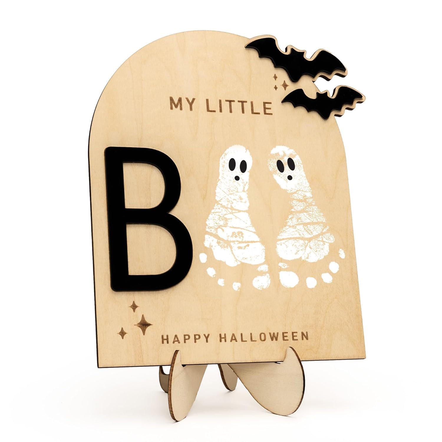 Mailamcraft My Little Boo footprint board closeup — lasting keepsake for baby's first Halloween memories.