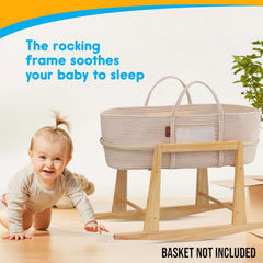 Mainefield Pacific Moses Basket Stand natural wood finish complements a calm nursery.