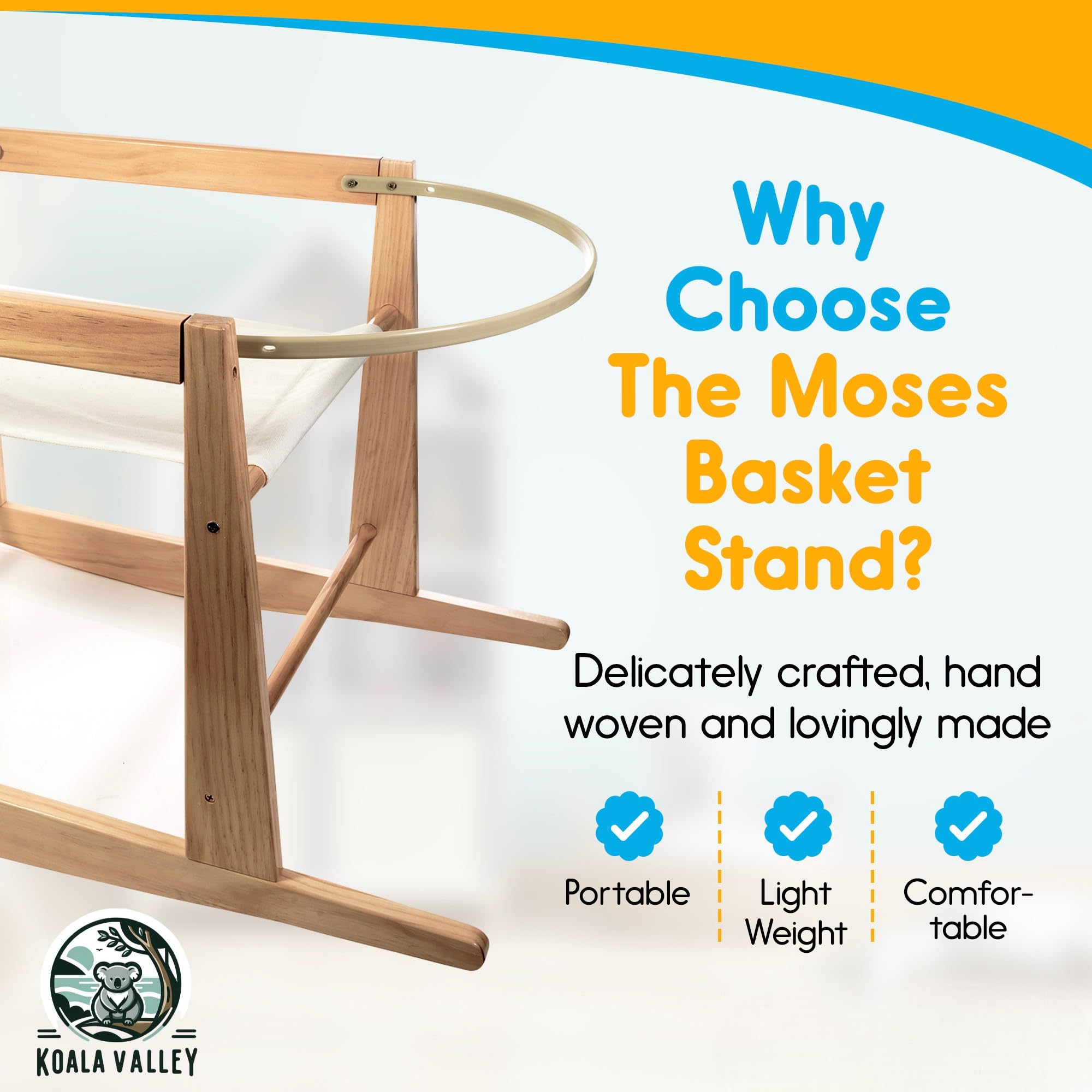 Mainefield Pacific Moses Basket Stand rocking action soothes newborns with gentle motion.