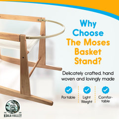 Mainefield Pacific Moses Basket Stand rocking action soothes newborns with gentle motion.
