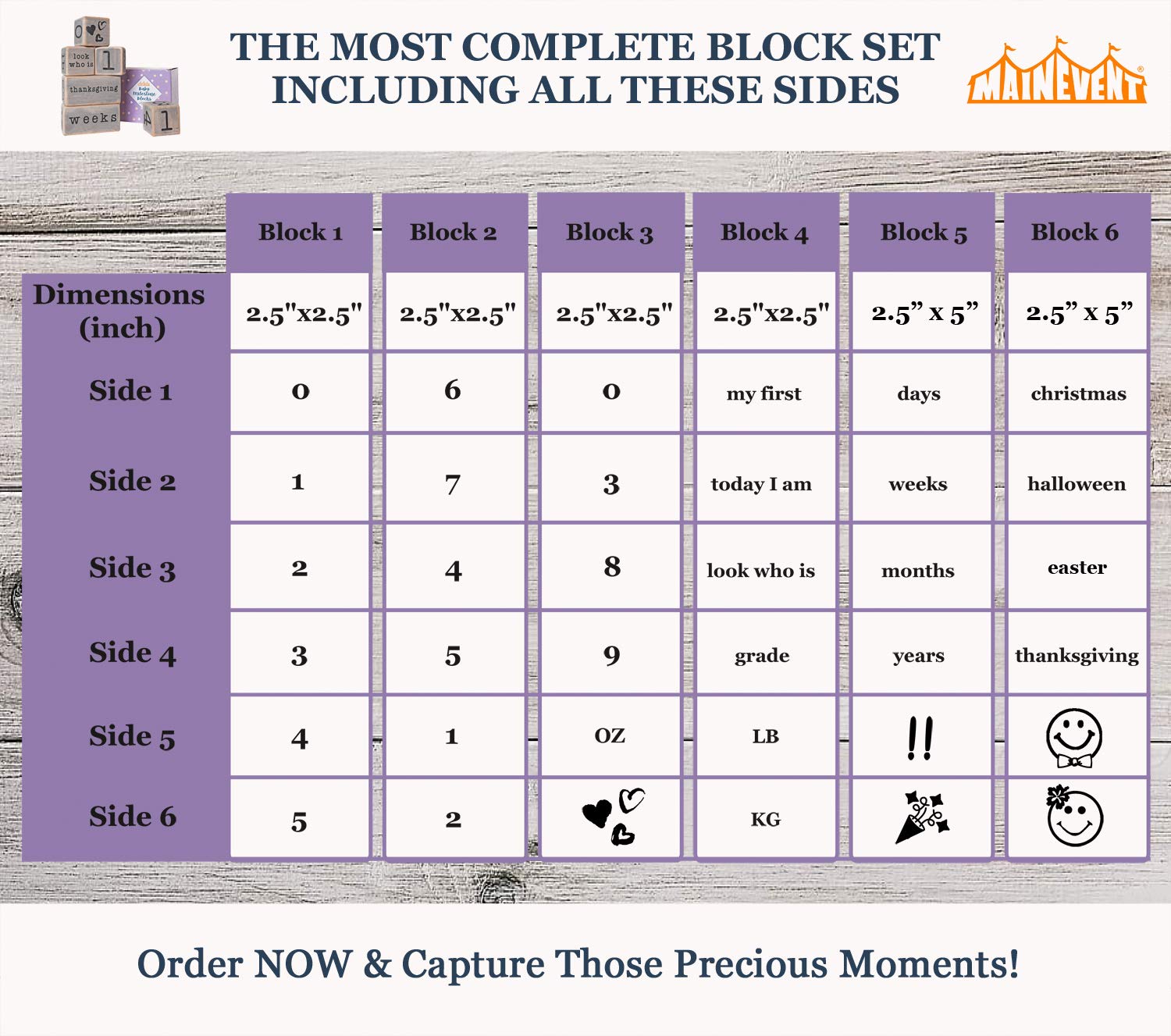 MAINEVENT Rustic Baby Monthly Blocks in-box gift pack ideal for baby showers