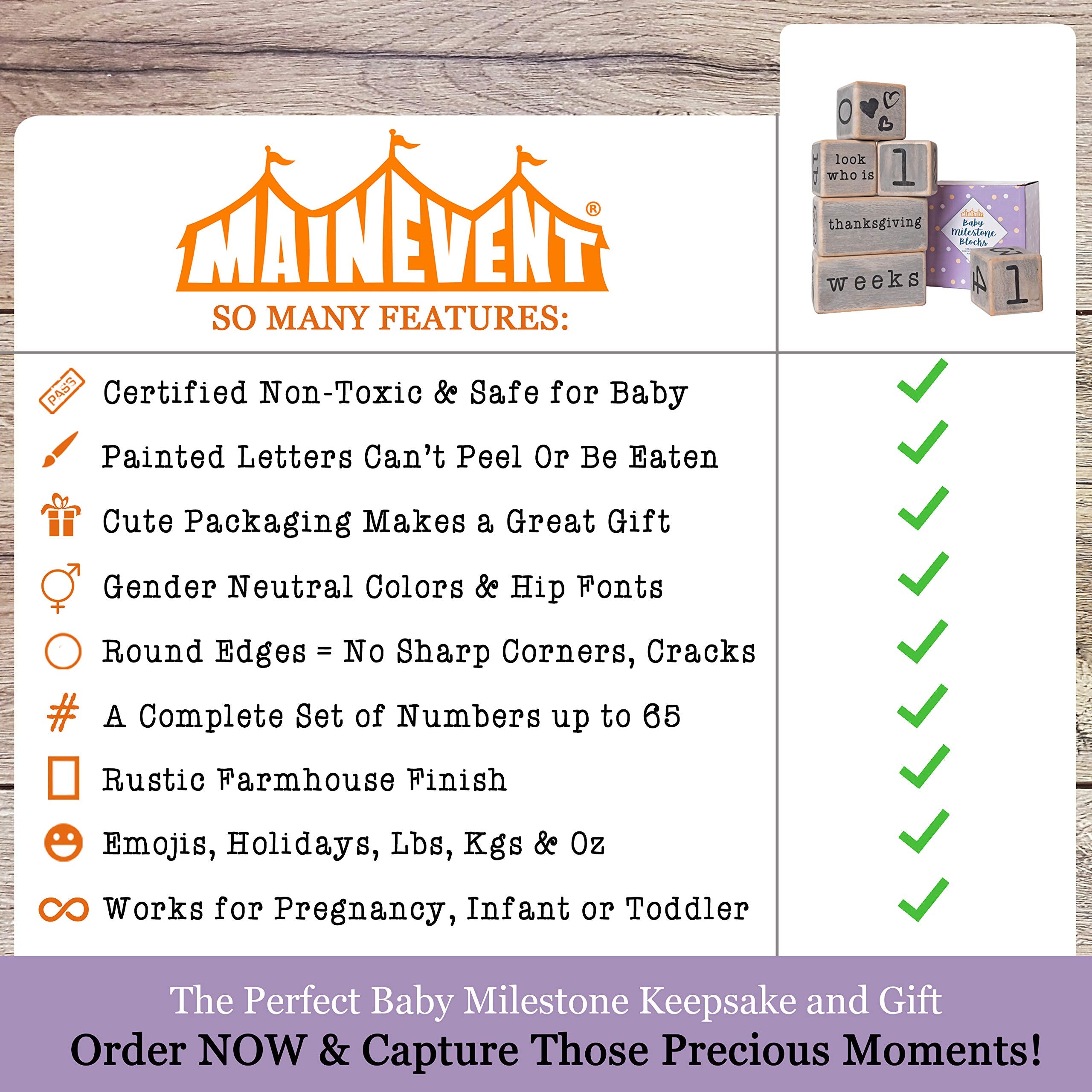 MAINEVENT Rustic Baby Monthly Blocks non-toxic paint safe baby props