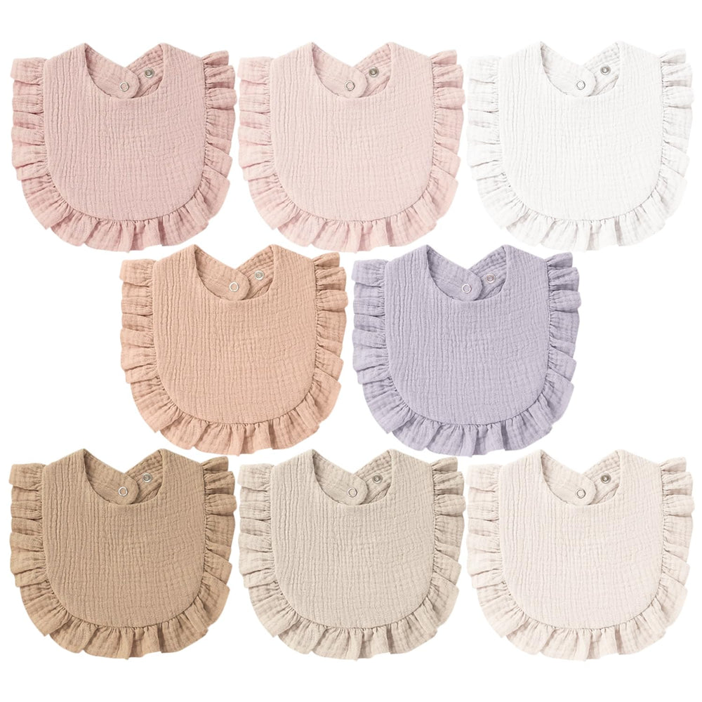 MairMore 8-pack bibs front view shows vibrant colors and drool protection.