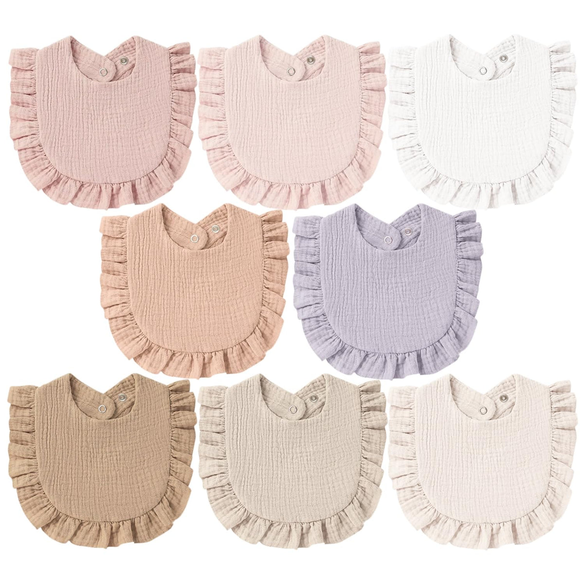 MairMore 8-pack bibs front view shows vibrant colors and drool protection.
