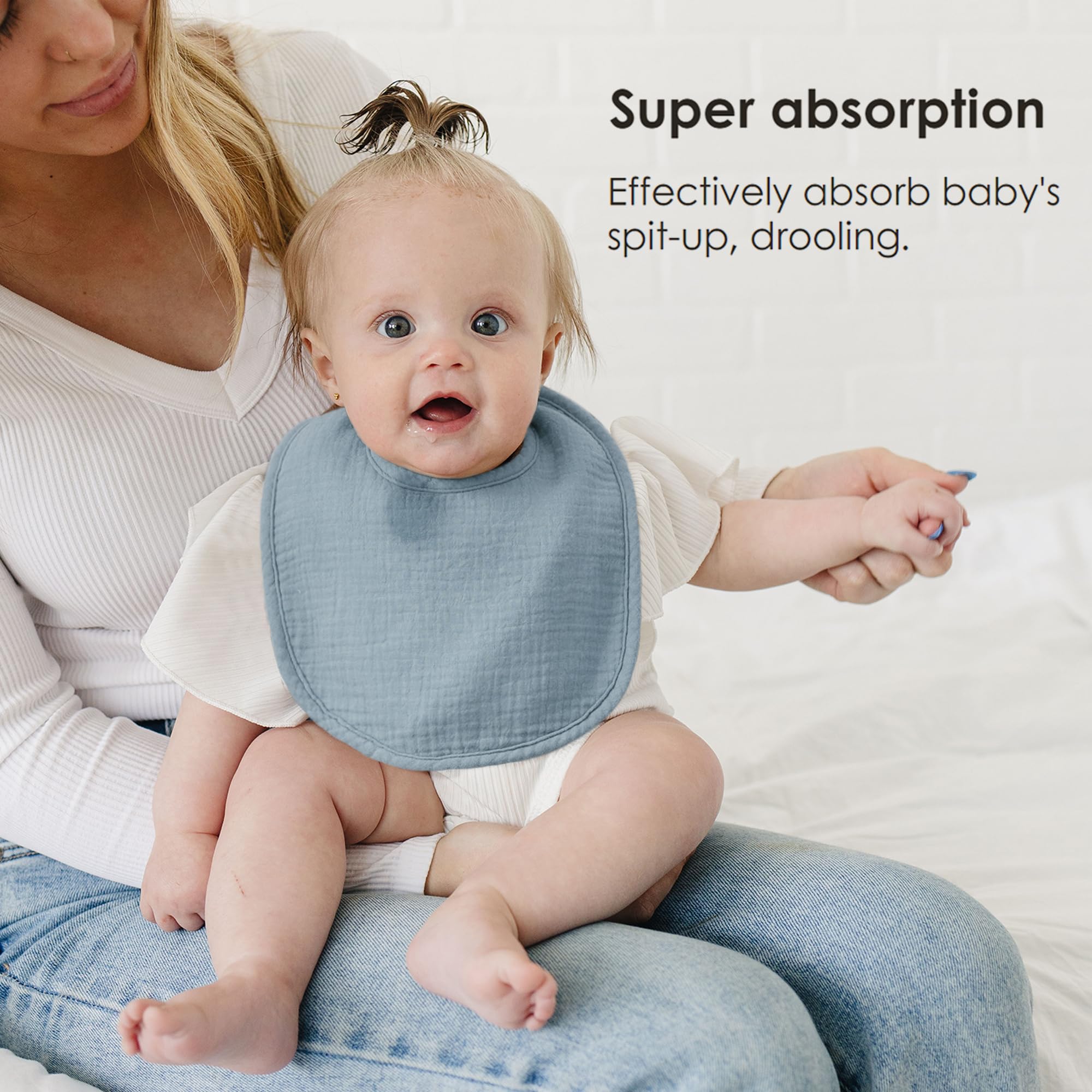 MairMore 8-pack bibs front fabric and absorbent backing keeps outfits dry during feeding
