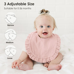 MairMore baby bib adjustable-snaps closeup shows growing fit.