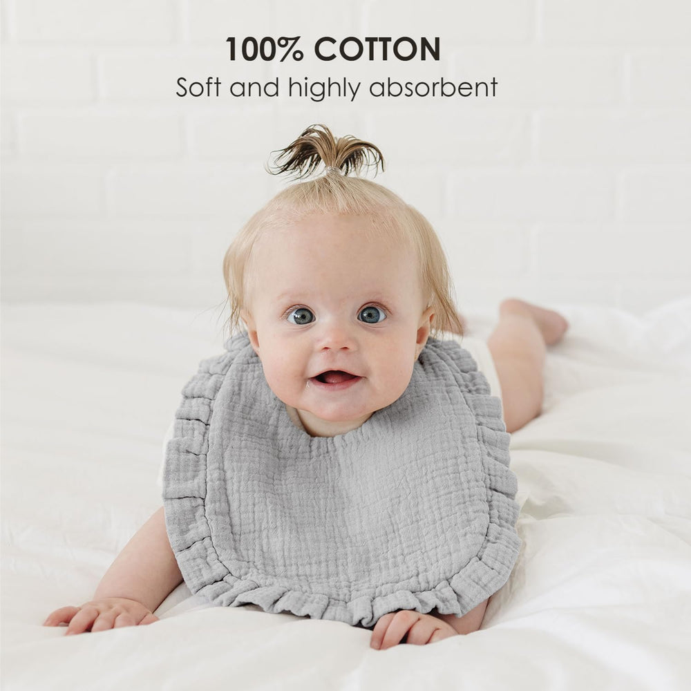 MairMore bandana bib on baby demonstrating stylish drool absorption.