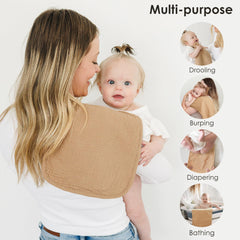 MairMore burp cloth measures 20x10 inches for full shoulder coverage.