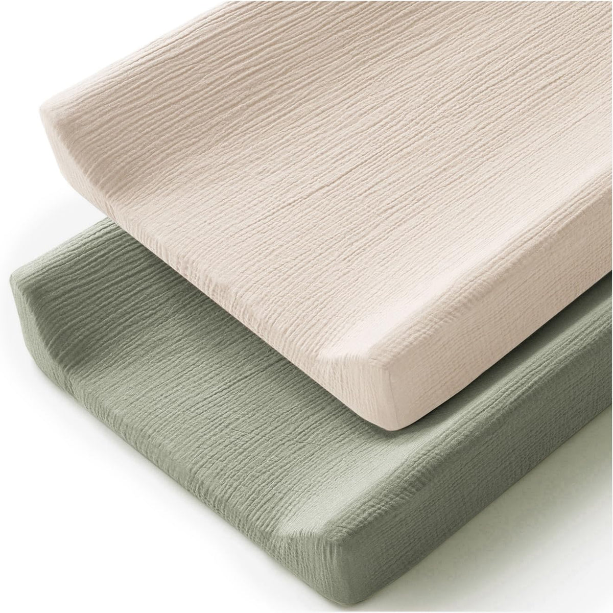 MairMore changing pad cover shows soft muslin surface for baby comfort during diaper changes.