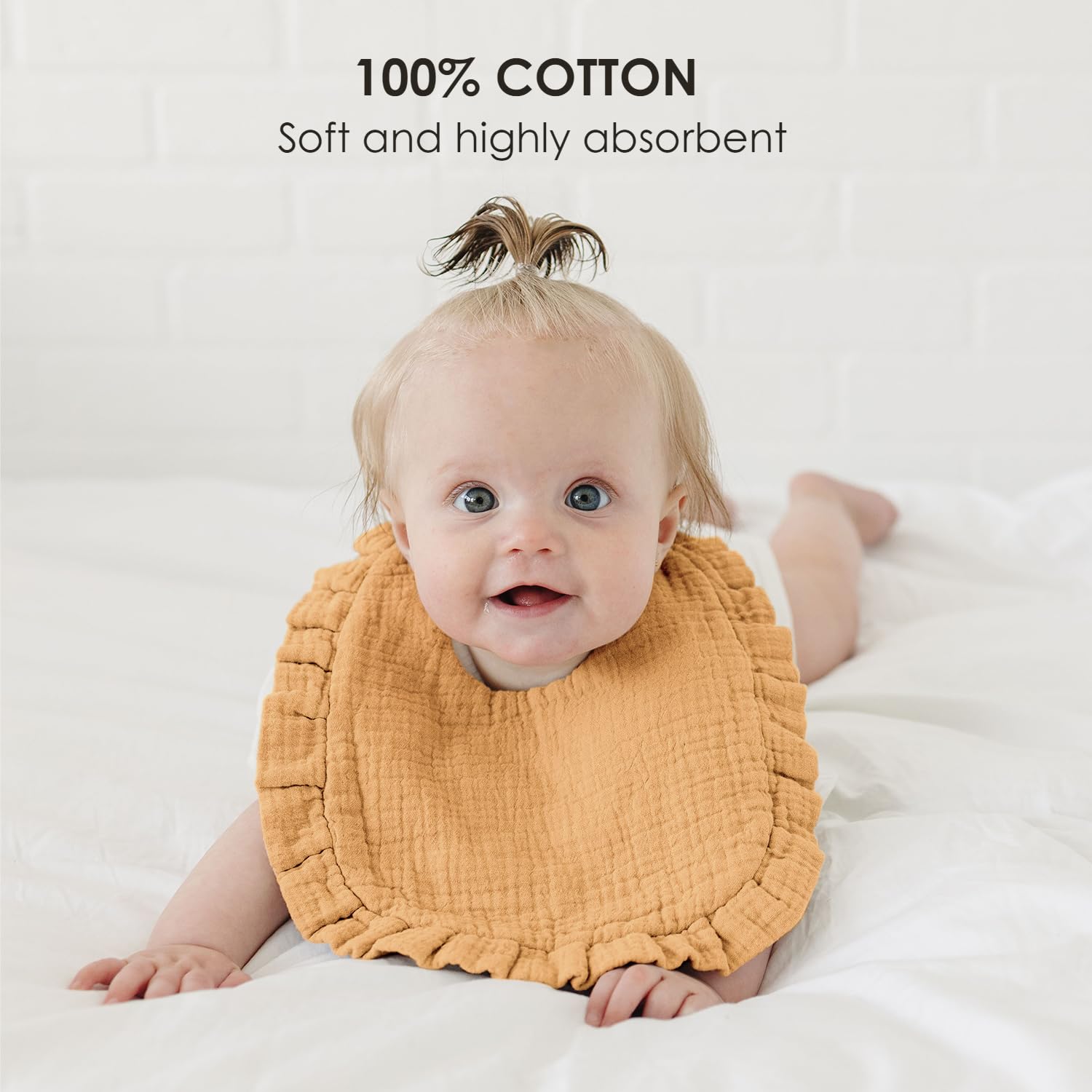 MairMore double-layer bib adjustable snaps ensuring snug fit for growing babies.
