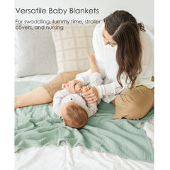 MairMore muslin baby blanket stroller-cover features neutral green tone matching nursery decor