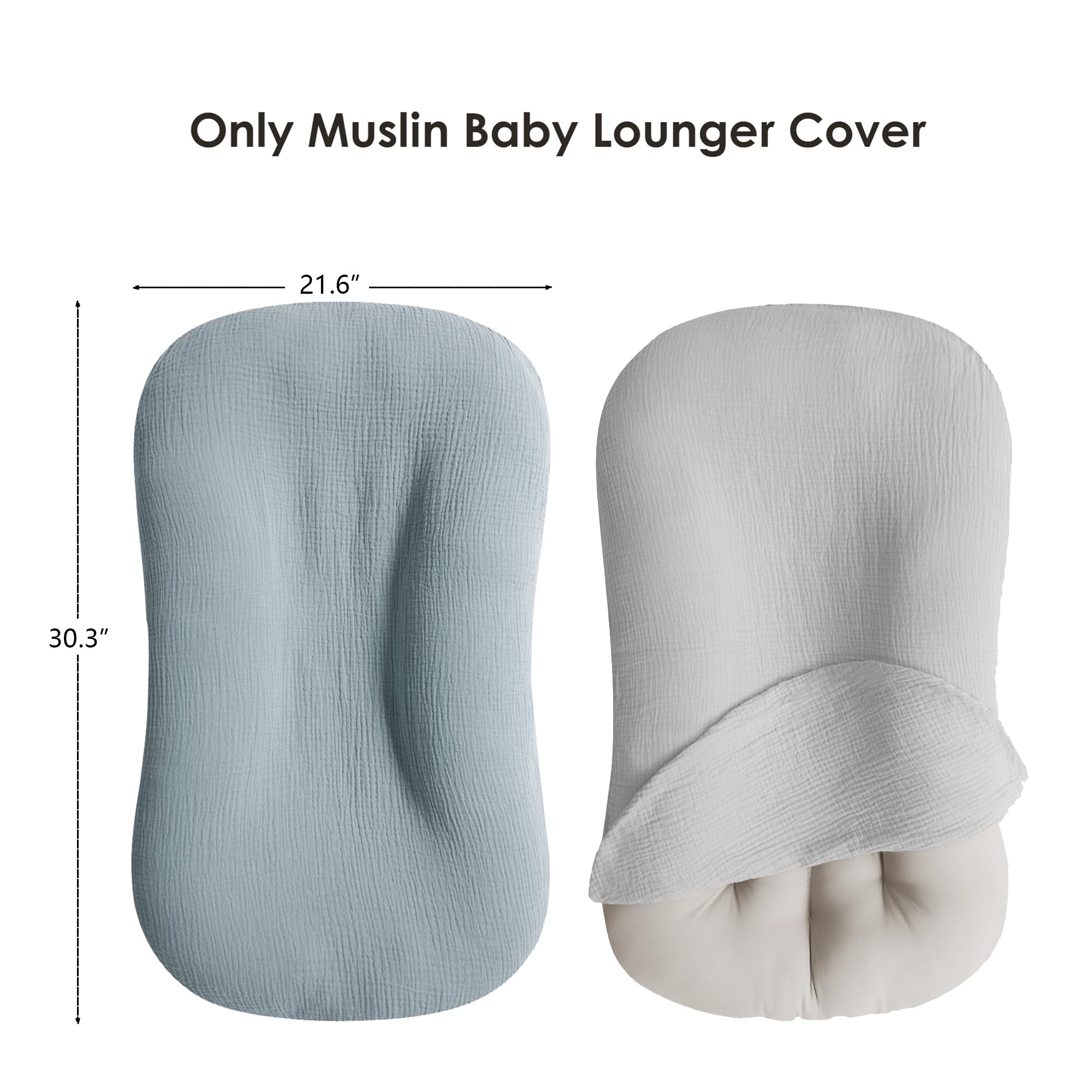 MairMore muslin baby cover envelope-closure demonstrates snug fit helping keep cover in place.
