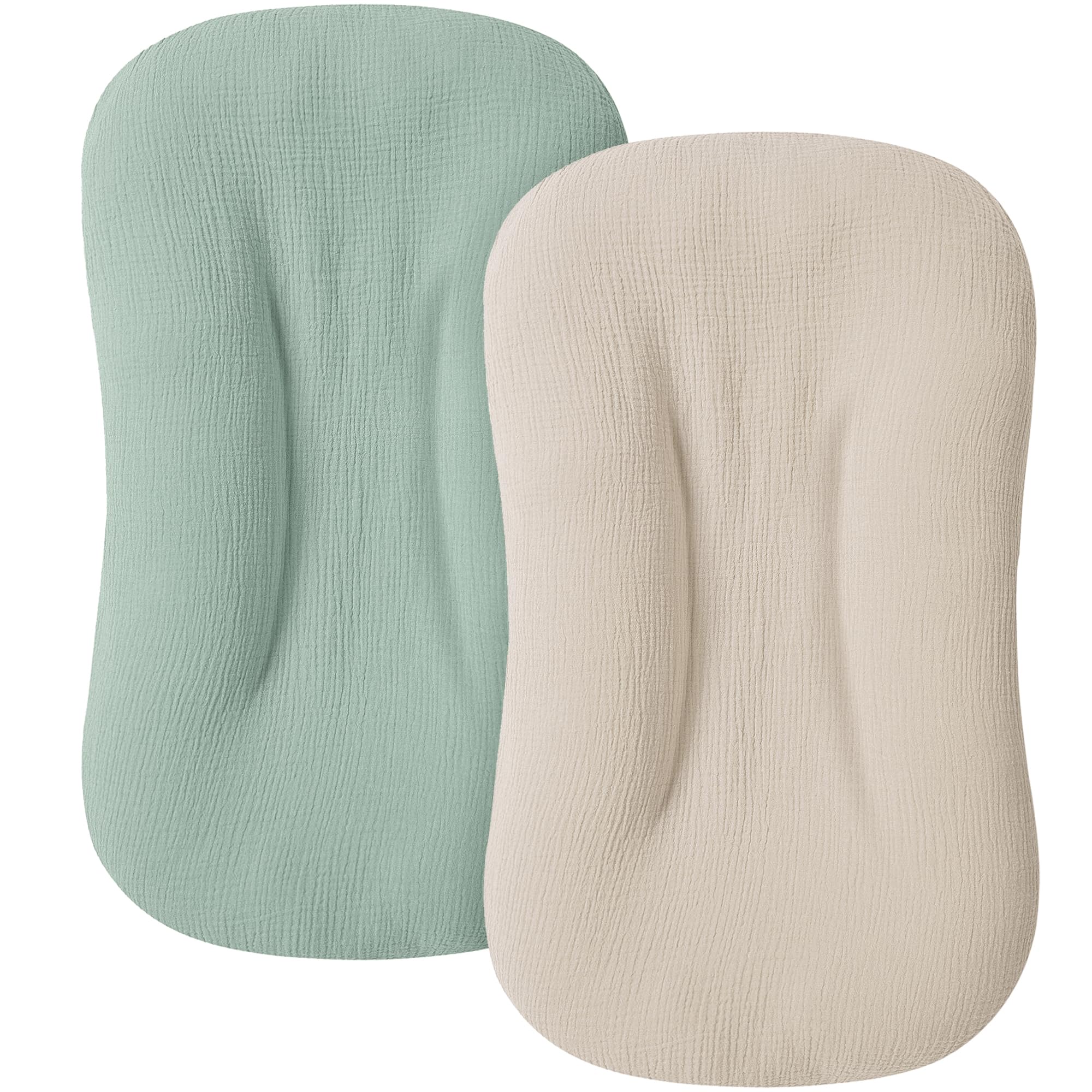 MairMore muslin baby cover green close-up showing breathable cotton for comfy newborn rest